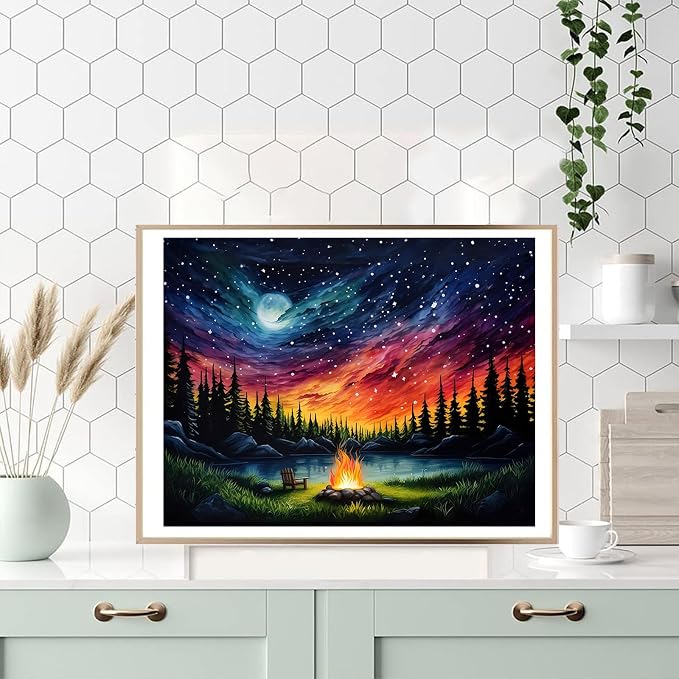 HITO Starry Sky Paint by Numbers Kit for Adults, Adult Paint by Number Kits | Landscape Paint by Numbers for Adults Beginner, Bonfire Paint by Numbers for Gift Home Wall Decor 16x20 Inch Frameless