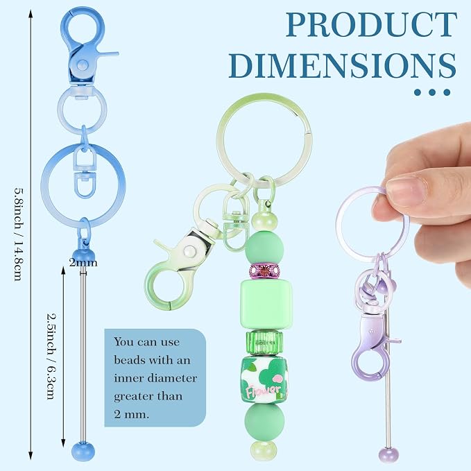 Tondiamo 12 Pcs Beadable Keychains Bars Bulk Blank Beaded Metal Keychain for Craft DIY Gift
