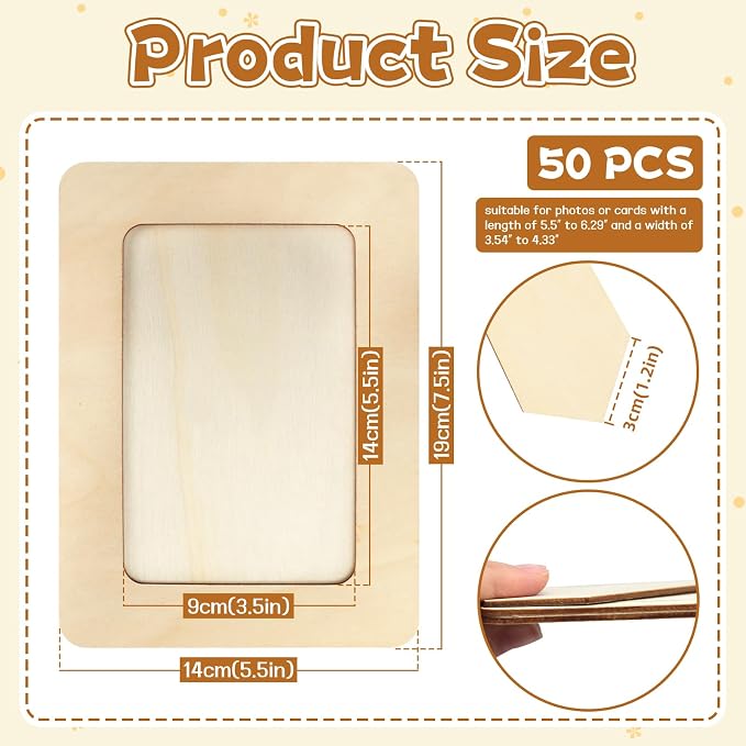 VOKOY 50 Pack Wooden Picture Frames for Crafts, DIY Wood Craft Picture Frames Bulk for 4" x 6" Photos,Unfinished Standing Photo Frames DIY Crafts Wood Decorate for Birthday Party Gifts