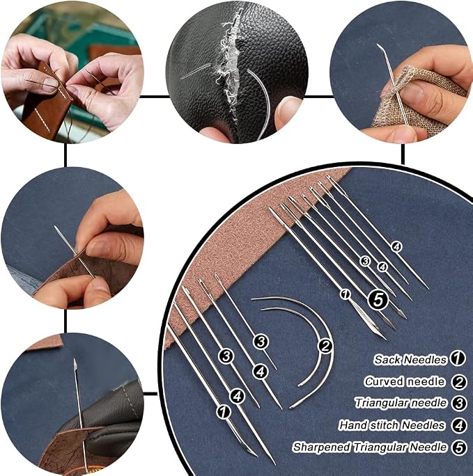 BUTUZE Leather Working Tools, Practical Leather Craft Kit with Waxed Thread Groover Awl Stitching Punch Hole for Leathercraft Beginner or Adults Gifts