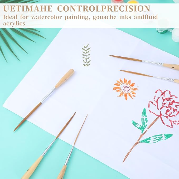 5 Pcs Long Liner Brushes Detail Paint Brushes Extra Long Fine Point Tip Pinstriping Scroll Outlining Brush for Artists Beginners Watercolor Acrylic Painting Marking Outlining Filling Creating Edge