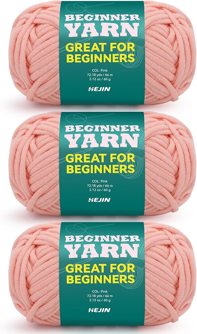 3x60g Pink Yarn for Crocheting and Knitting;3x66m (72yds) Cotton Yarn for Beginners with Easy-to-See Stitches;Worsted-Weight Medium #4;Cotton-Nylon Blend Yarn for Beginners Crochet Kit Making