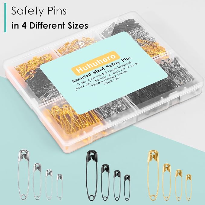 630 Pack Safety Pins Assorted, 5 Assorted Large Small Sizes, 3 Colors