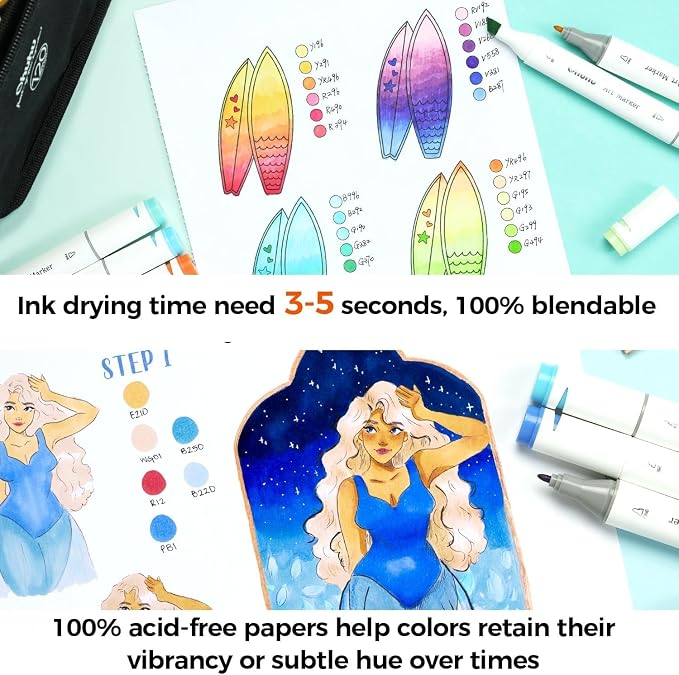 Ohuhu 8.3"x8.3" Double-Sided Bleedproof Marker Pad Art Sketchbook 60 Sheets | Square Sketch Book - 90 LB/150 GSM Smooth Drawing Paper - 60 Sheets/120 Pages - Spiral-Bound Sketch Pad for Alcohol Markers