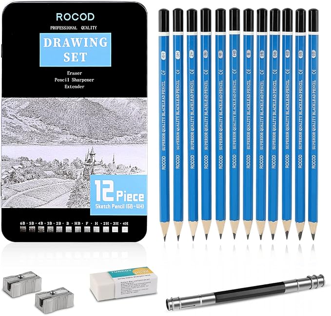 Profession Sketch Pencils 6B to 4H for Kids and Adults Drawing, Art Graphite Pencil for Artists Beginner Sketching