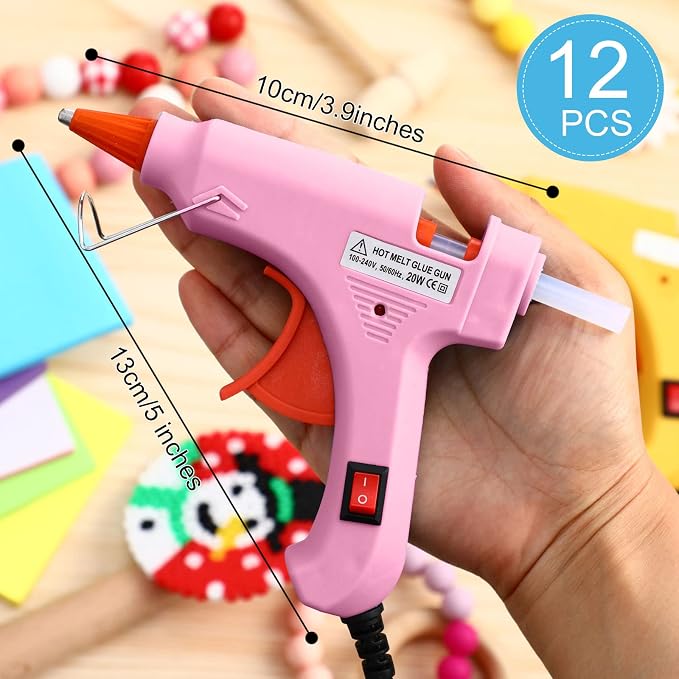 Zhengmy 12 Pcs Mini Hot Glue Guns 20W Low Temp Burn Protection,Multicolor