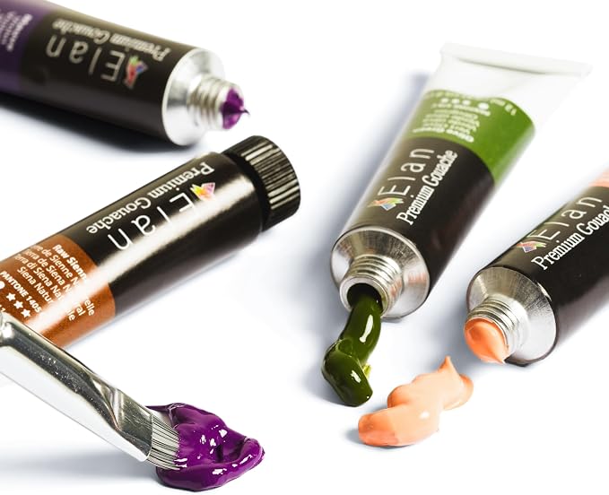 Elan Professional Gouache Paint Set, 24 Rich Colors Gouache Paint Tubes 0.4fl oz, Mini Tubes for Canvas & Crafts, Art Paints for Adults