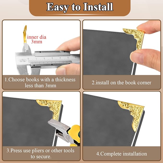 100pcs Metal Book Corner Protectors, Gold Decorative Scrapbooking Photo Mounting Corners, Paperbacks Book Edge Protectors Picture Frame Crafting DIY Crafts, Journal Album Edge Guards