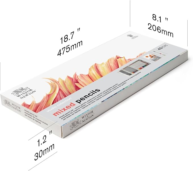 Winsor & Newton Studio Collection, Mixed Pencil Box Set, 45 piece | 24 Watercolor Pencils, 12 Color Pencils & 6 Graphite Pencils; Includes Watercolour Brush, Sharpener & Paper Pad