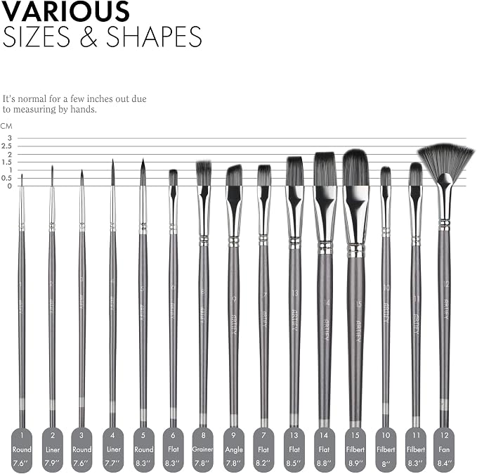 18 Piece Paint Brush Set, ARTIFY 15 Acrylic Paint Brushes, Palette Knife, and 2 Sponges, Professional Artist Paint Brushes for Acrylics, Watercolors, Gouache, Canvas, and Face Painting, Grey