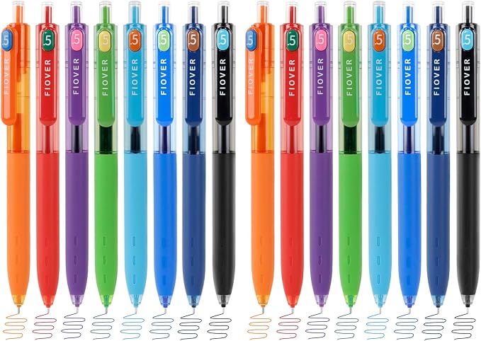 FIOVER Colored Gel Pens, 0.5mm Fine Point Smooth Writing Colorful Pens