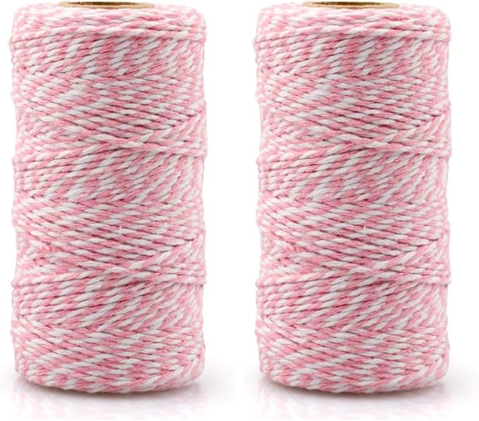 jijAcraft Pink and White Twine String, 328 Feet Christmas Bakers Twine String, 2MM Heavy Duty Packing String for DIY Crafts, Christmas Decoration, Gift Wrapping, Craft Wrapping (Pack of 2)