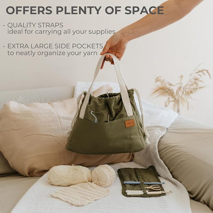 Stylish Crochet Bag Organizer for Yarn - Durable Canvas with 8 Pockets