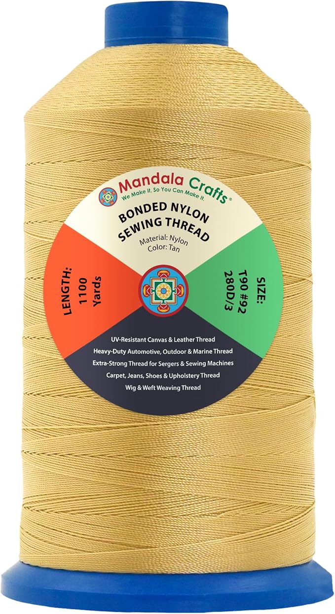 Mandala Crafts Size 92 280D T90 Tan Bonded Nylon Thread, 1100 YDs