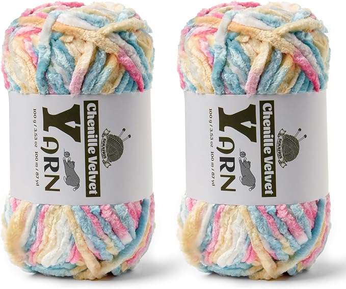 Chenille Crochet Candy Color Yarn 2 Pack