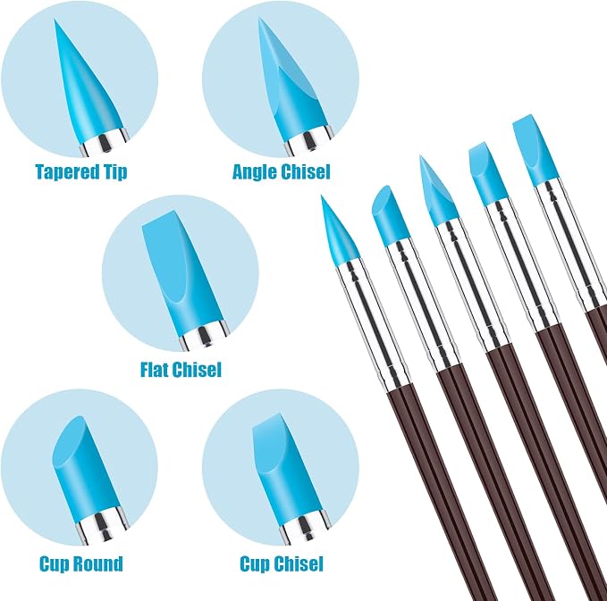 Clatoon 10Pcs Silicone Clay Sculpting Tool, Modeling Dotting Tool | Pottery Craft use for DIY Handicraft, Silicone Brush, Sculpture Pottery, Nail Art