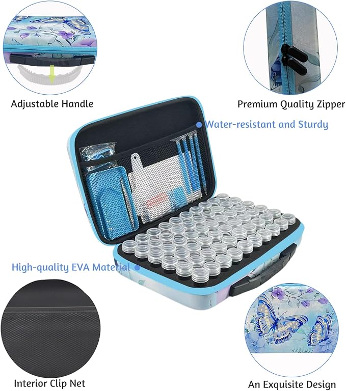 60 Slot Diamond Painting Storage Containers | Blue 60-slot storage box with tools & accessories for diamond art