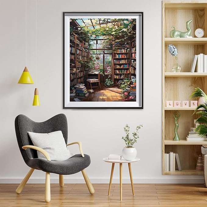 Bookshelf Paint by Number for Adult, Paint by Numbers for Adults Landscape | Scenery Paint by Numbers, Paint by Numbers for Adults Beginner for Gift Home Wall Decor (Bookshelf, 16x20 inch) Frameless