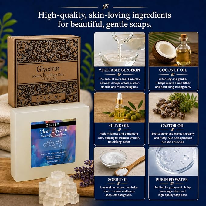 10 LBS Glycerin Soap Base, Melt and Pour Supplies Kit for Soap Making | SLS/SLES & PEG free | Gentle & Foamy Ingredients | Make Your Own Bulk For Adult Soapmaker - Easy to Cut