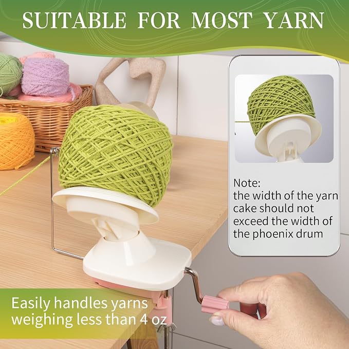 SPEENSUN 3.5 OZ Yarn Ball Winder, Low Noise Spinner for Crocheting, Pink | ABS Manual Ball Maker with Non-Slip Table Clamp, Easy Install Knitting Tool, Smooth Operationfor Yarns Below Size 5