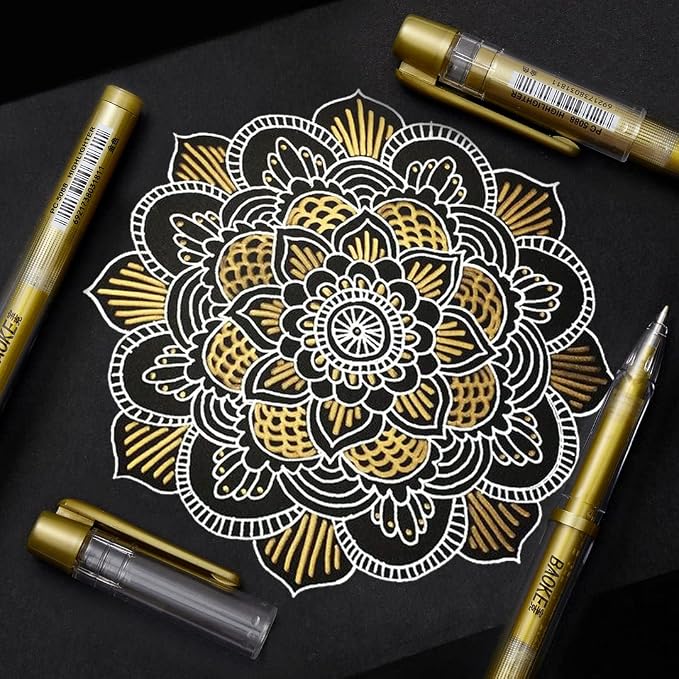 Qionew Gold Gel Pens, 3 Pack, 1mm Fine Gel Ink Pen, Opaque Ink, for Artists Drawing on Black Paper, Sketching, Illustration, Card Making, Bullet Journaling