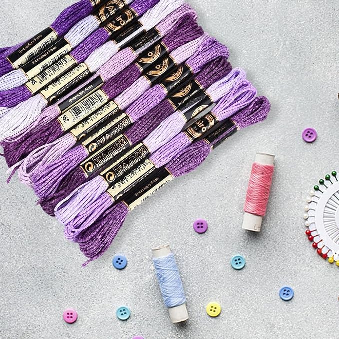 12 Skeins 6 Strands Purple Embroidery Floss String for Knitting