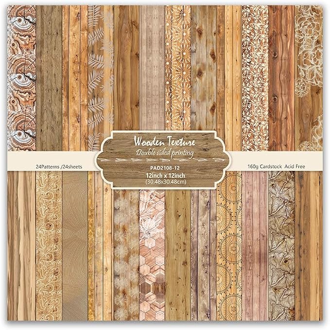 Gingham Scrapbook Paper Wooden Boho Patterned Paper Pad 12×12,24 Sheets Double-Sided Bobo Floral Scrapbooking CardStock Papers Pad for Holiday Cardmaking DIY Origami Papers.