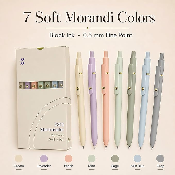 FIOVER Gel Pens 7pcs 0.5mm Quick Dry Black Ink Fine Point Pens