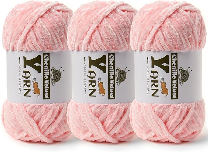Chenille Crochet Pink Yarn 3 Pack