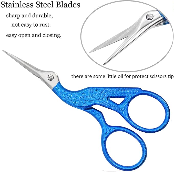 BIHRTC 3.6" Vintage Stork Scissors,Antique Metal with Leather Cover | Vintage Scissors Stainless Steel Scissors with Leather Cover for Threading Cross Stitch Cutting Sewing Handcraft Craft
