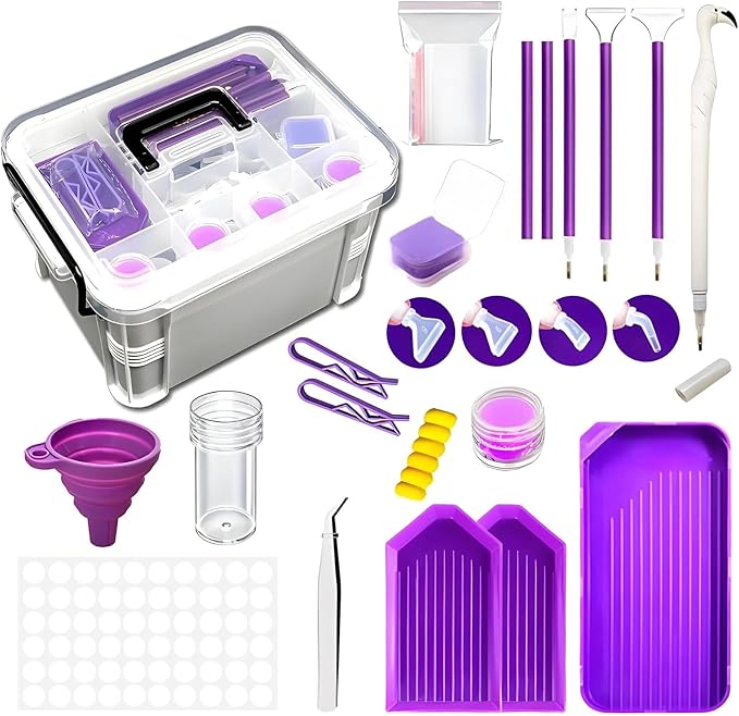 CXJINZE 111 Pcs Diamond Painting Tools Accessories Storage Kit, Purple