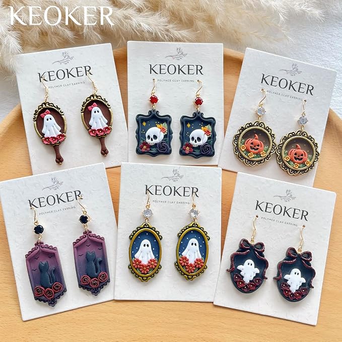 Keoker Vintage Style Halloween Clay Cutters, 11 Shapes Halloween Clay Cutters for Polymer Clay Jewelry, Vintage Frame Polymer Clay Cutter