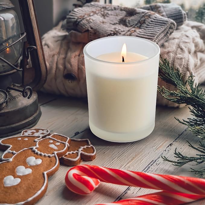 SHOWIN Thick Candle Jars for Making Candles 12 Pcs, 7 OZ Empty Jars with Wood Lids for Candle Making, Sample Container, Frosted White