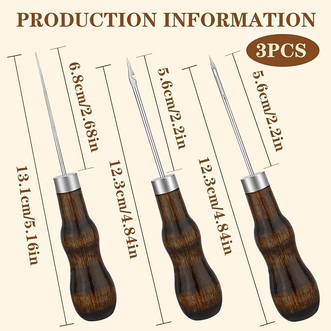ZXIIXZ 3 Pcs Sewing Awls, Leather Scratch Hollow Hook Awl Tool Kit