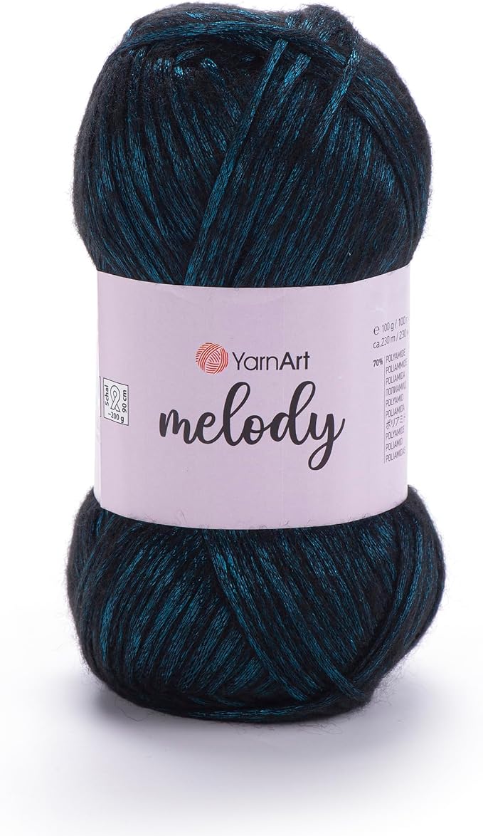 YarnArt Melody Variegated Chainette – Metallic Sheen Fiber for Knitting, Crochet & Embroidery, 100g (3.5 oz) Skein, 230m (251 yd), Premium Blend of 70% Polyamide 21% Acrylic 9% Wool (890)