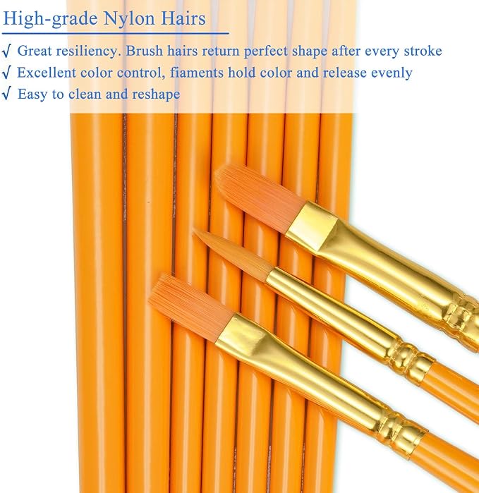 BOSOBO Paint Brushes Set, 20 Pcs Small Paint Brush Kit Round Flat Tip Nylon Hair, for Acrylic Painting, Watercolor, Oil Painting, Kids Face Nail Art Canvas Rock Craft, Art Supplies, Orange