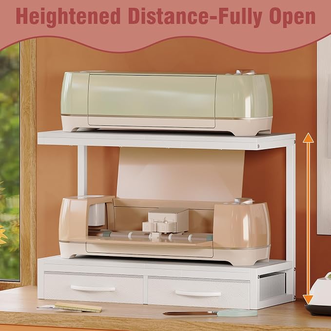 VENNQD Stand Compatible with Cricut Maker and Cricut Explore Air Series Stand Legs for 2 Cricut Machines Fully Open 2 Tier Desktop Craft Accessories Storage Organizer (White)