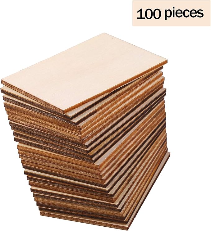Ruisita 100 Pieces 2 x 3 Inches Unfinished Wood Pieces Rectangle Blank Sharp Corners Wooden Sheets for DIY Arts Craft Project