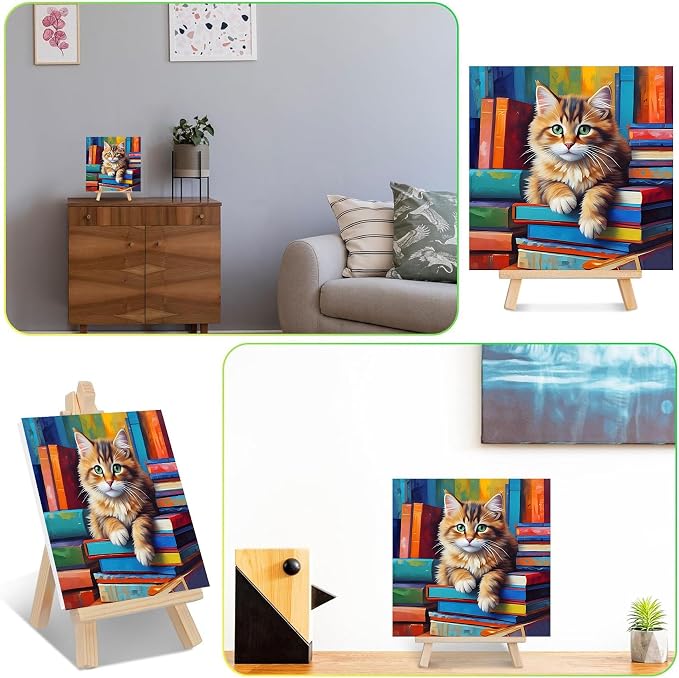 ajepon Cat Paint by Numbers Kit for Kids with Frame - Cute Cat Paint by Number for Kids, Cats Kid Painting by Number Kits Age 6-8 for Home Wall Decor 8X8inch (with Wooden Easel)