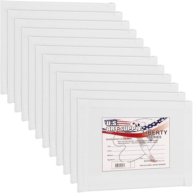 U.S. Art Supply 4 X 6 Inch Art Canvas Board Panels 12 Pack - 8 Ounce | Heavyweight Cotton Acid Free Canvases for Painting Acrylics and Watercolor (1 Case of 12 Single Canvas Painting Panels)