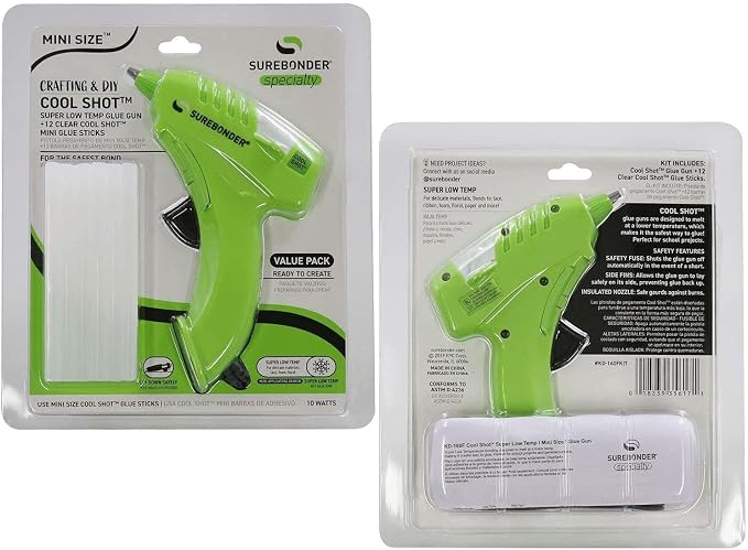 Surebonder 10W Ultra Low Temp Cool Shot Mini Glue Gun Kit with 12 Glue Sticks,Bonds Delicate Materials Like Paper,Fabric,Foam,Balloons - Clear,(Pack of 6)