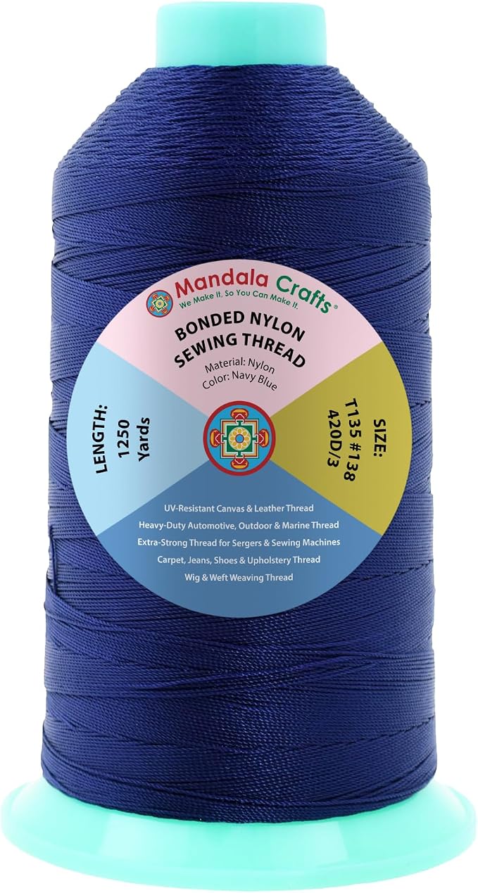 Mandala Crafts Size 138 420D T135 Navy Blue Bonded Nylon Thread, 1250 YDs