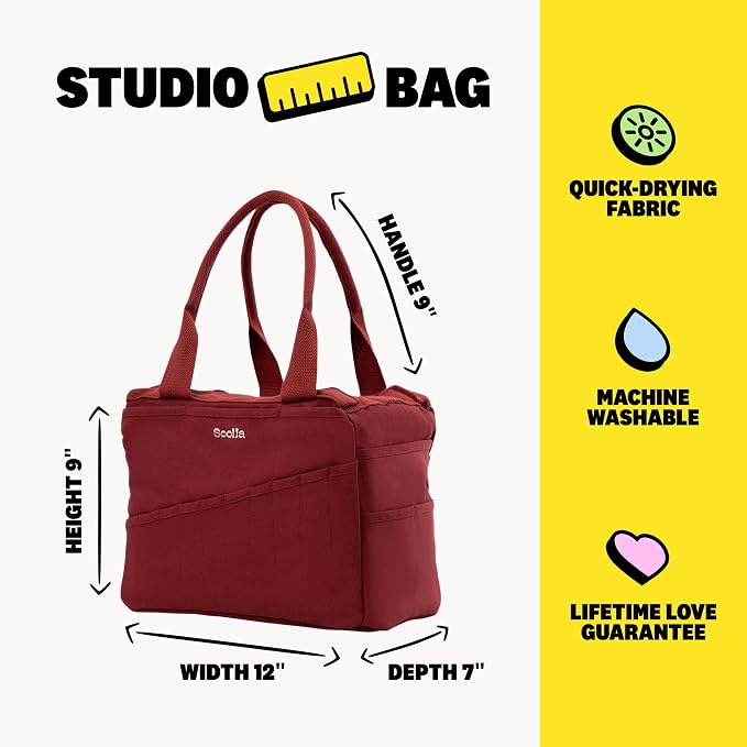 Soolla Studio Bag: Art Supply Storage Organizer & Pottery Tool Bag, Washable Tote, Yarn Bag, Crochet, 30 Pockets, 15+ Colors