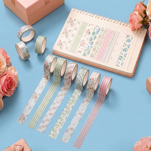 Gueevin 24 Rolls Floral Washi Tapes Set Scrapbook Supplies, Flowers | 15 mm Watercolor Flower Washi Tapes, Back to School DIY Craft Arts, Junk Journaling Planner Gift Wrapping Supplies
