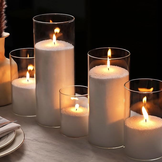 LAMORGIFT 1LB Candle Sand- White Candle Beads, Sand Wax, Pearled Candles with Wicks (10 Pcs), Candles Unscented for Powder Candle Making, Refill Kit