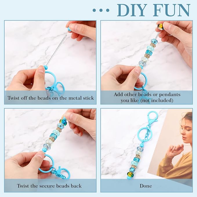 Tondiamo 12 Pcs Beadable Keychains Bars Bulk Blank Beaded Metal Keychain for Craft DIY Gift