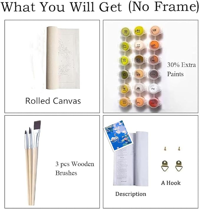 ZRIZQ Paint by Numbers Kit for Adults Beginner Animal,Swan,16x20 | Full set with wooden brushes,rolled canvas,rich paints.Calming activity.Beginner friendly.Just open and paint.