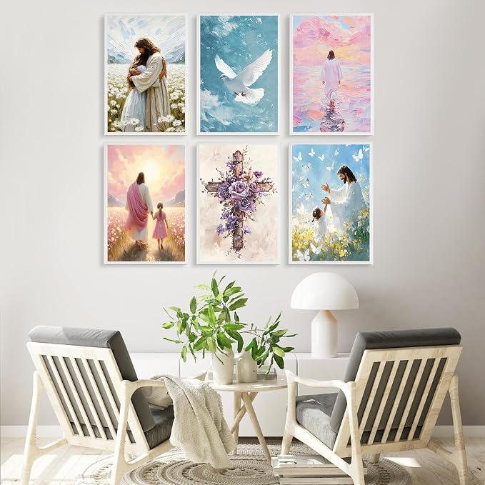 6 Pack Paint by Numbers Kit for Adults Jesus, Without Frame 10x14 Inch | Christian Adult Paint by Number Kits on Canvas, DIY Acrylic Painting by Numbers, Stress Relief Gift, For Home Wall Decor