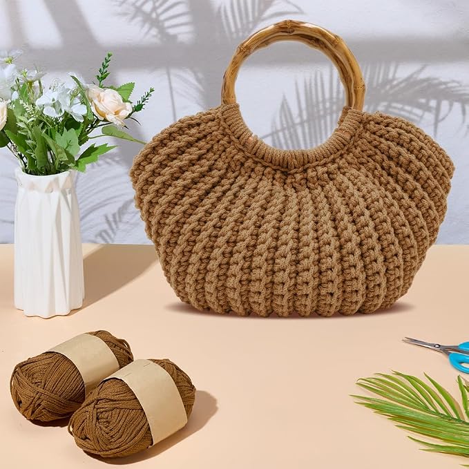 ACRNIGHEET Crochet Bag Kit for Adults Caramel Colored Handbag Crochet Kit for Beginners Knitting Purse Starters Set DIY Craft Making Kit with Step-by-Step Instructions and Video Guidance