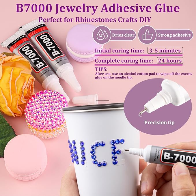 30000Pcs Resin Rhinestones for Bedazzling with Tweezers, Royal Blue Rhinestones for Crafting with 3Pcs 10ml B7000 Jewelry Glue for DIY Crafts Clothing Tumblers Shoes Fabric Nail Art